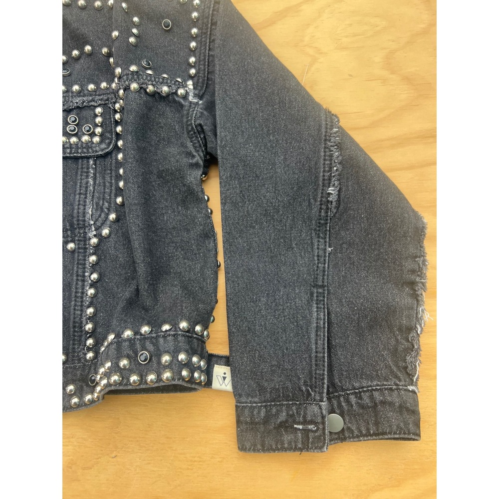 W.O.I. Today Black Studded Denim Jacket Girl Gang Cropped Punk Rock Trucker Med - Picture 3 of 8